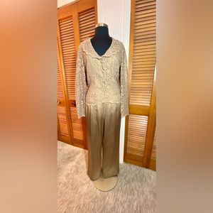 Talbots 2pc Formal Lace Taupe Pantsuit